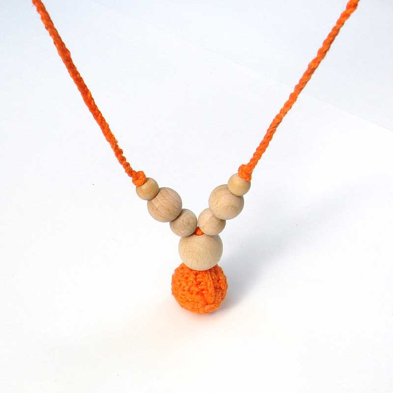 necklace with Wood ring and Crochet orange