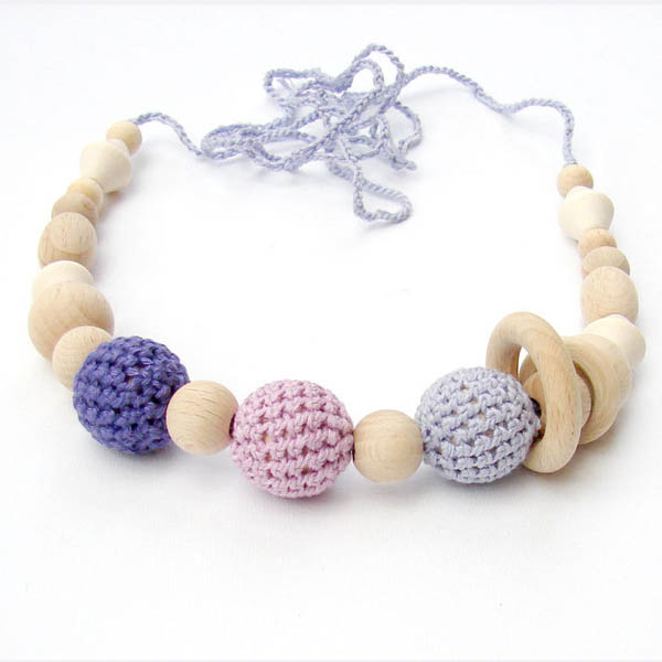 Crochet wooden necklace lavender and purple