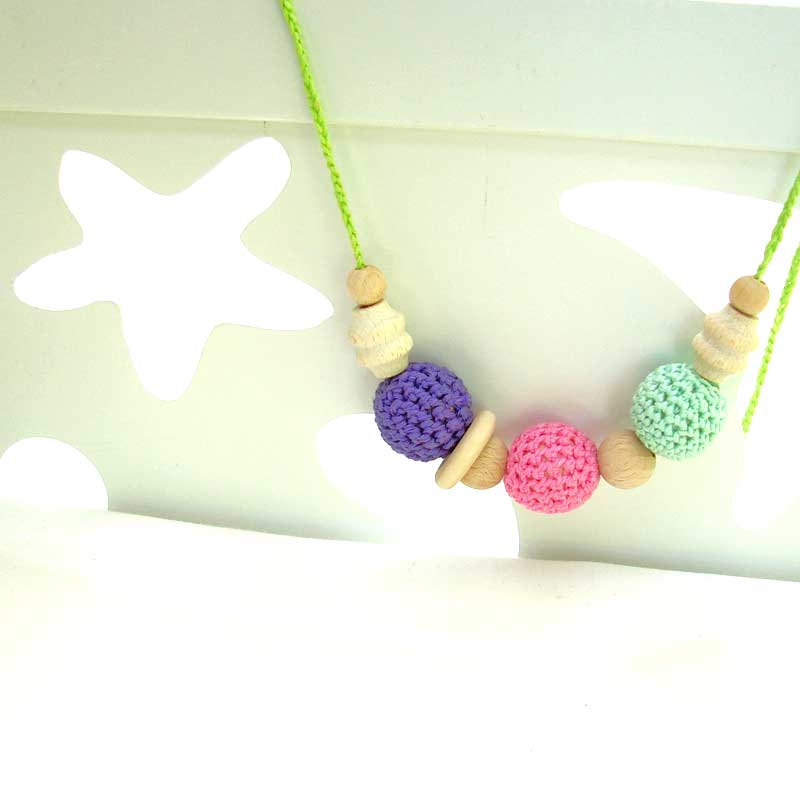 Teething necklace with Wooden ring and Crochet beads