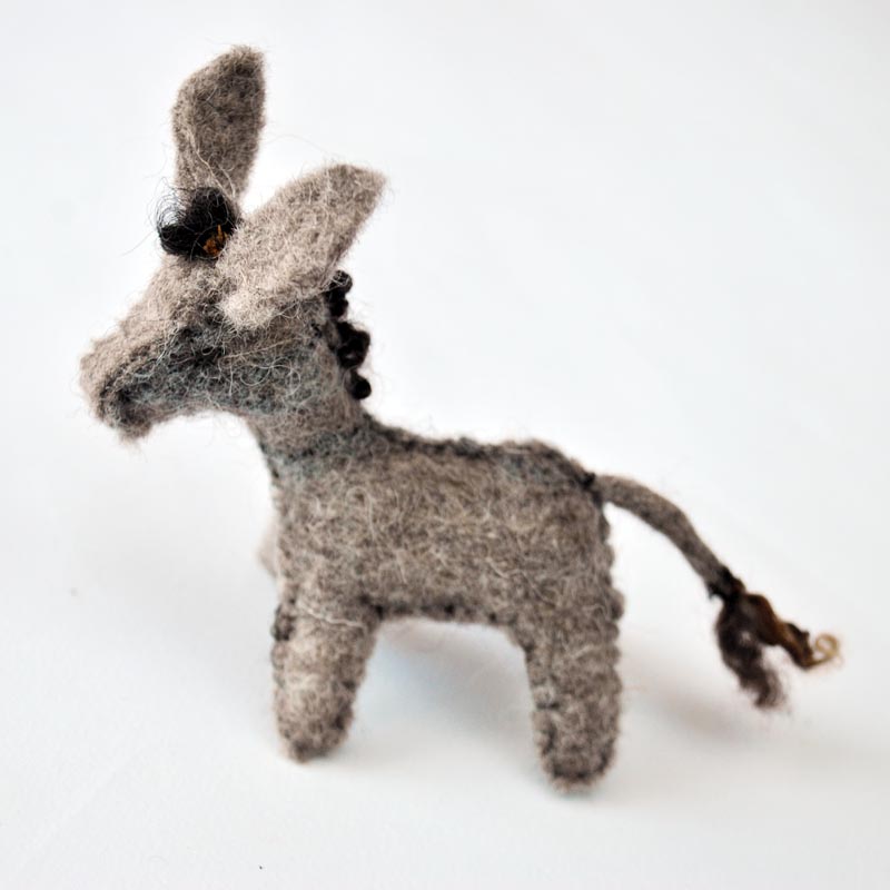 Felted stufed gray donkey from natural color of wool