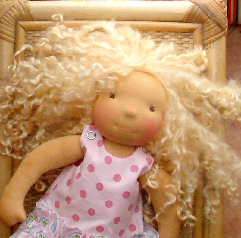 romantic waldorf doll Sunshine long stylable teeswater hair