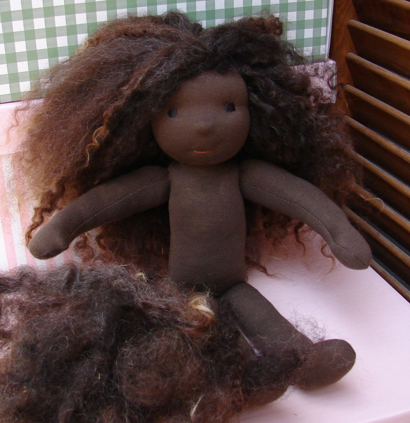 waldorf Doll black wefted hair nude